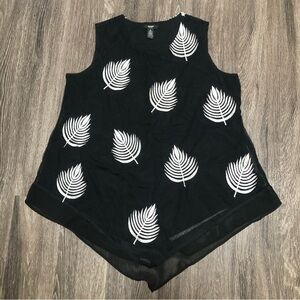 Alfani Woman Black Embroidered Leaf Overlay Tank Top - Sheer Hem - Size 1X